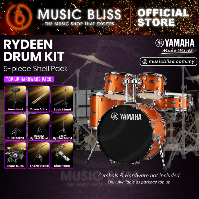 Yamaha Rydeen 5-Piece Acoustic Drum Kit – 22" Bass Drum – Shell Pack Only or Complete Package with Hardware & Cymbals - Orange Glitter