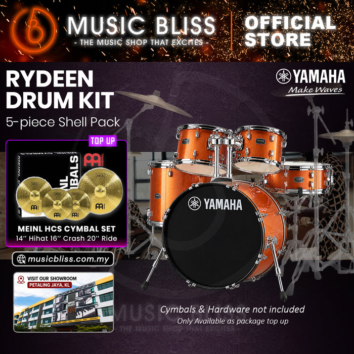 Yamaha Rydeen 5-Piece Acoustic Drum Kit – 22" Bass Drum – Shell Pack Only or Complete Package with Hardware & Cymbals - Orange Glitter