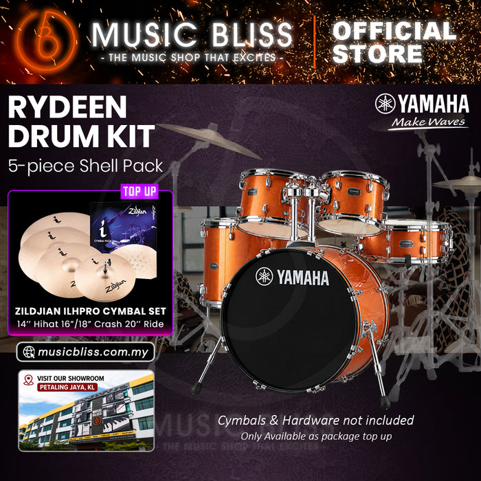 Yamaha Rydeen 5-Piece Acoustic Drum Kit – 22" Bass Drum – Shell Pack Only or Complete Package with Hardware & Cymbals - Orange Glitter