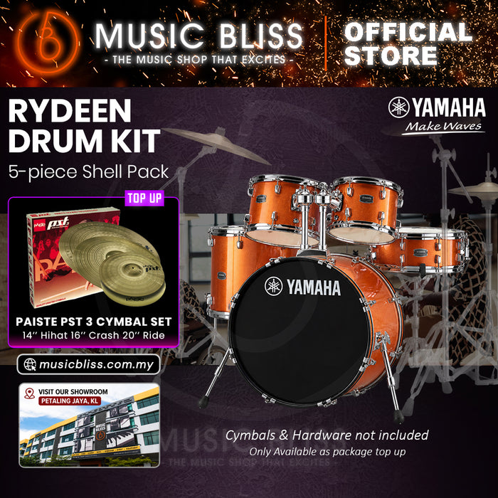 Yamaha Rydeen 5-Piece Acoustic Drum Kit – 22" Bass Drum – Shell Pack Only or Complete Package with Hardware & Cymbals - Orange Glitter