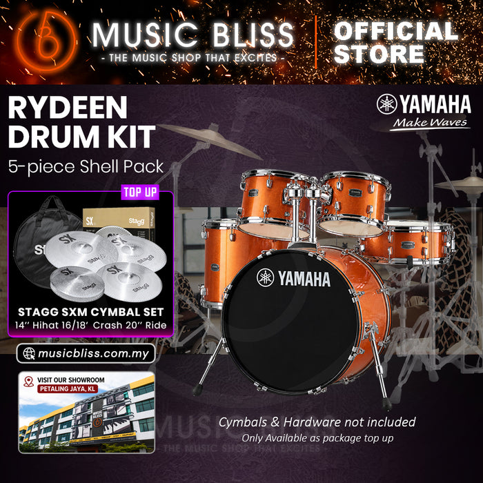 Yamaha Rydeen 5-Piece Acoustic Drum Kit – 22" Bass Drum – Shell Pack Only or Complete Package with Hardware & Cymbals - Orange Glitter