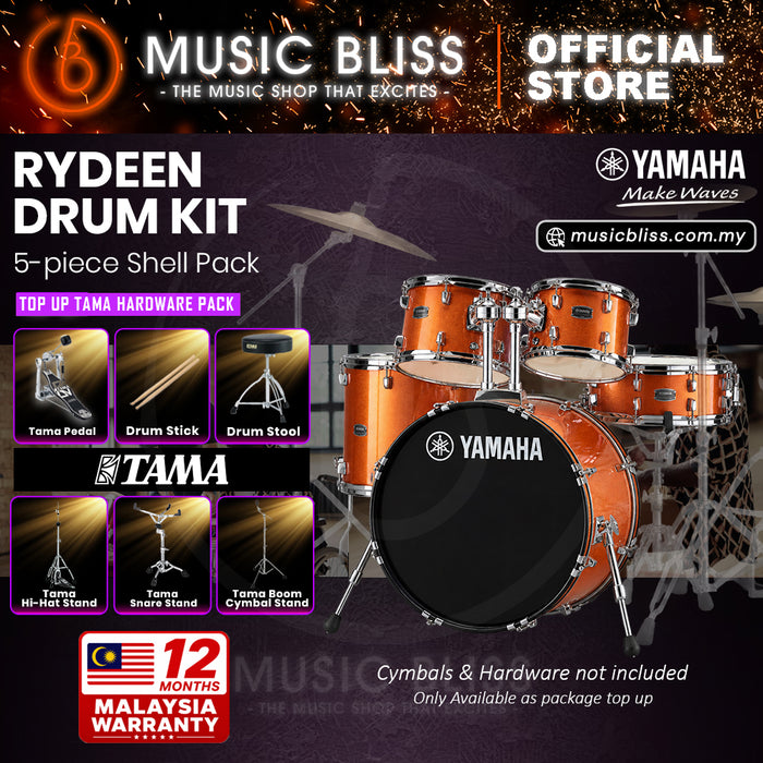 Yamaha Rydeen 5-Piece Acoustic Drum Kit – 22" Bass Drum – Shell Pack Only or Complete Package with Hardware & Cymbals - Orange Glitter