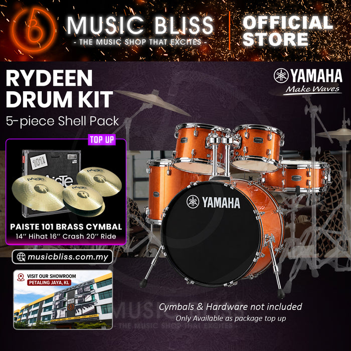 Yamaha Rydeen 5-Piece Acoustic Drum Kit – 22" Bass Drum – Shell Pack Only or Complete Package with Hardware & Cymbals - Orange Glitter