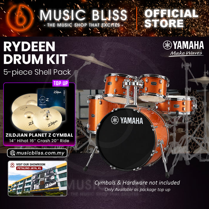 Yamaha Rydeen 5-Piece Acoustic Drum Kit – 22" Bass Drum – Shell Pack Only or Complete Package with Hardware & Cymbals - Orange Glitter