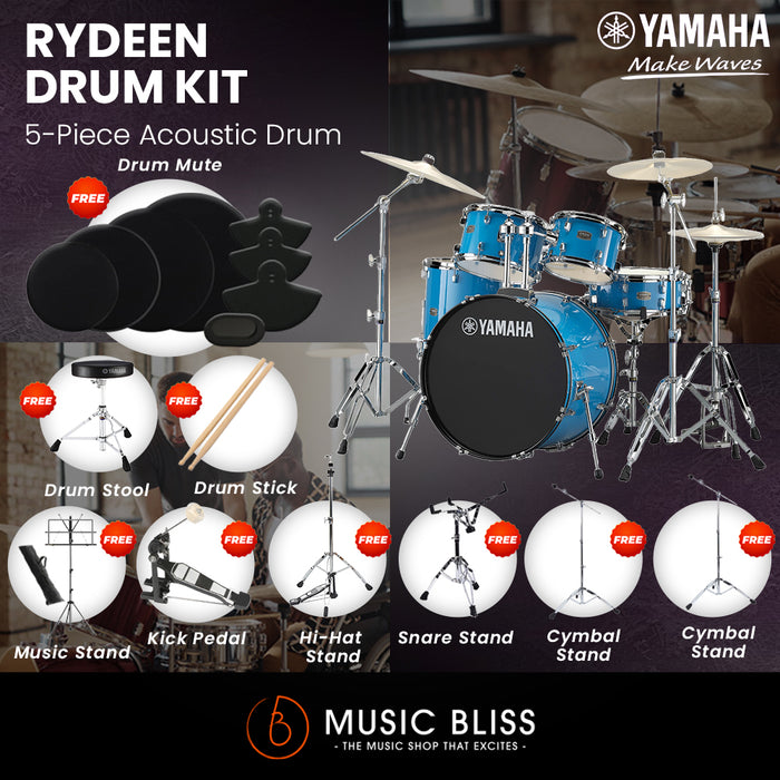 Yamaha Rydeen 5-Piece Acoustic Drum Kit – 22" Bass Drum – Shell Pack Only or Complete Package with Hardware & Cymbals - Sky Blue