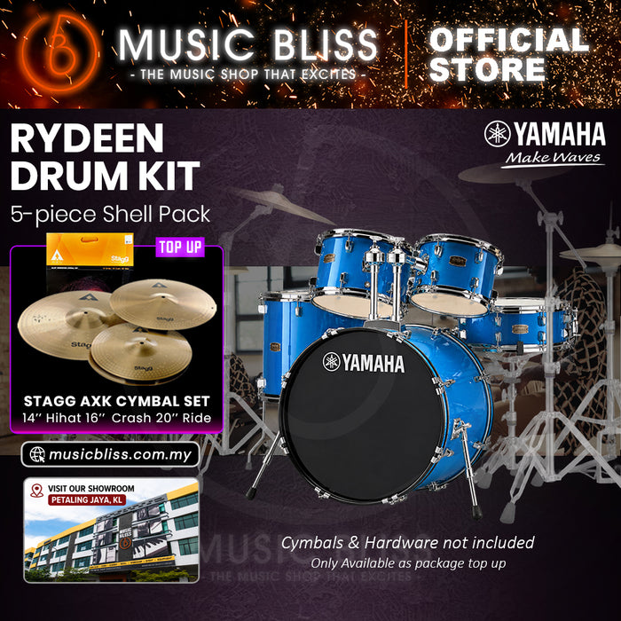 Yamaha Rydeen 5-Piece Acoustic Drum Kit – 22" Bass Drum – Shell Pack Only or Complete Package with Hardware & Cymbals - Sky Blue