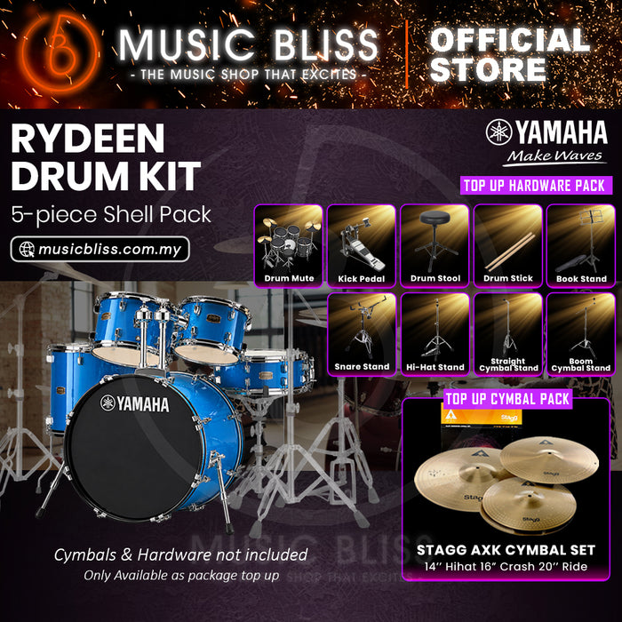 Yamaha Rydeen 5-Piece Acoustic Drum Kit – 22" Bass Drum – Shell Pack Only or Complete Package with Hardware & Cymbals - Sky Blue