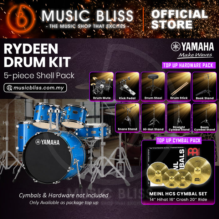 Yamaha Rydeen 5-Piece Acoustic Drum Kit – 22" Bass Drum – Shell Pack Only or Complete Package with Hardware & Cymbals - Sky Blue