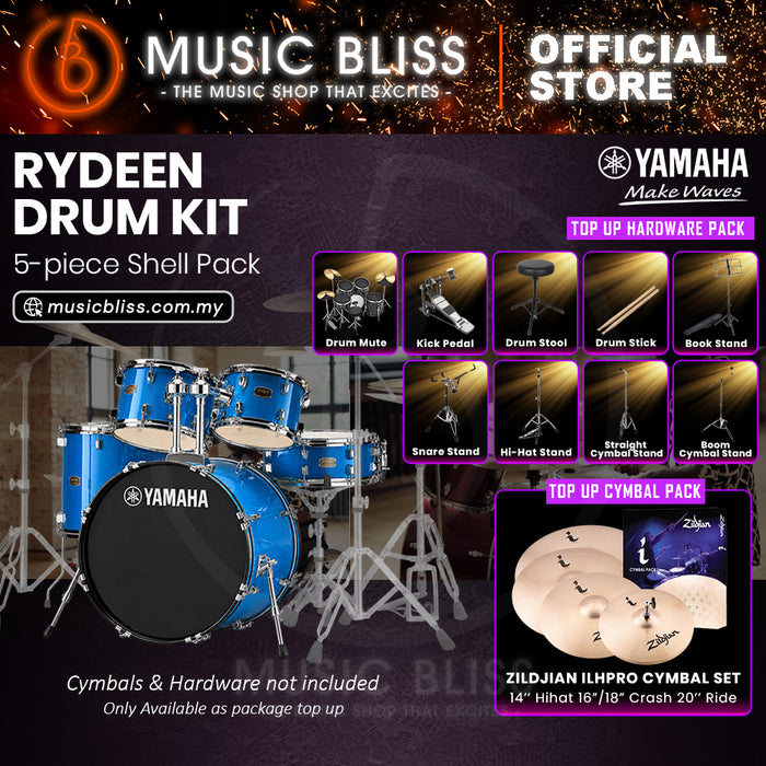 Yamaha Rydeen 5-Piece Acoustic Drum Kit – 22" Bass Drum – Shell Pack Only or Complete Package with Hardware & Cymbals - Sky Blue