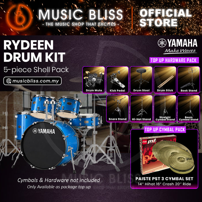 Yamaha Rydeen 5-Piece Acoustic Drum Kit – 22" Bass Drum – Shell Pack Only or Complete Package with Hardware & Cymbals - Sky Blue