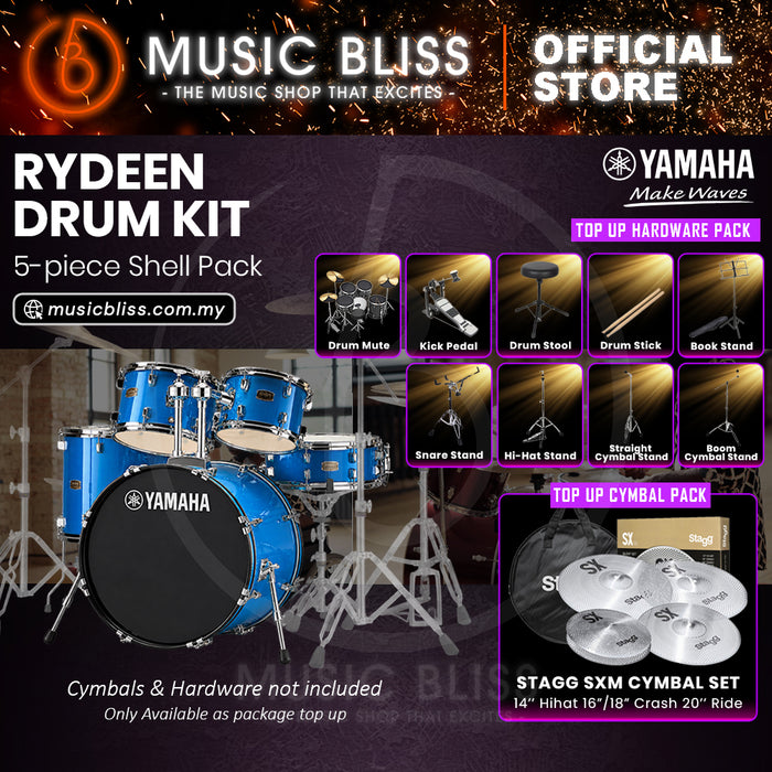 Yamaha Rydeen 5-Piece Acoustic Drum Kit – 22" Bass Drum – Shell Pack Only or Complete Package with Hardware & Cymbals - Sky Blue