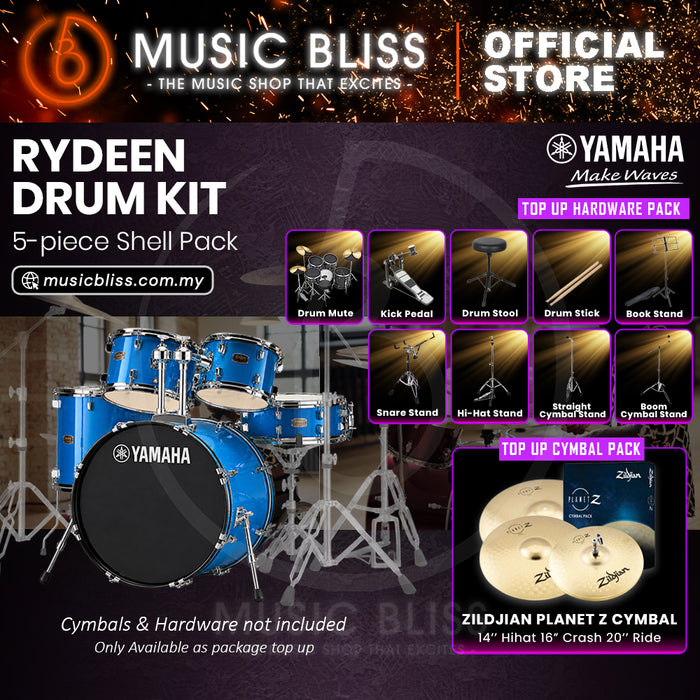 Yamaha Rydeen 5-Piece Acoustic Drum Kit – 22" Bass Drum – Shell Pack Only or Complete Package with Hardware & Cymbals - Sky Blue