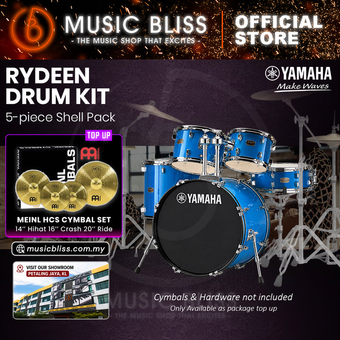 Yamaha Rydeen 5-Piece Acoustic Drum Kit – 22" Bass Drum – Shell Pack Only or Complete Package with Hardware & Cymbals - Sky Blue