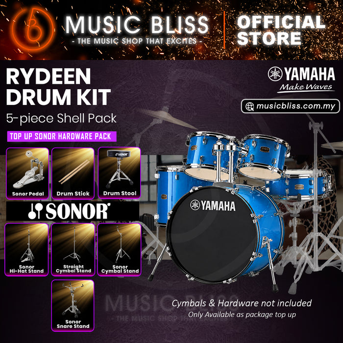 Yamaha Rydeen 5-Piece Acoustic Drum Kit – 22" Bass Drum – Shell Pack Only or Complete Package with Hardware & Cymbals - Sky Blue