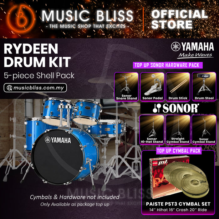 Yamaha Rydeen 5-Piece Acoustic Drum Kit – 22" Bass Drum – Shell Pack Only or Complete Package with Hardware & Cymbals - Sky Blue