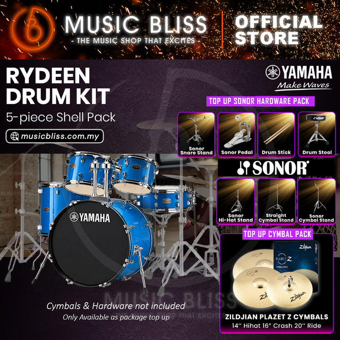 Yamaha Rydeen 5-Piece Acoustic Drum Kit – 22" Bass Drum – Shell Pack Only or Complete Package with Hardware & Cymbals - Sky Blue