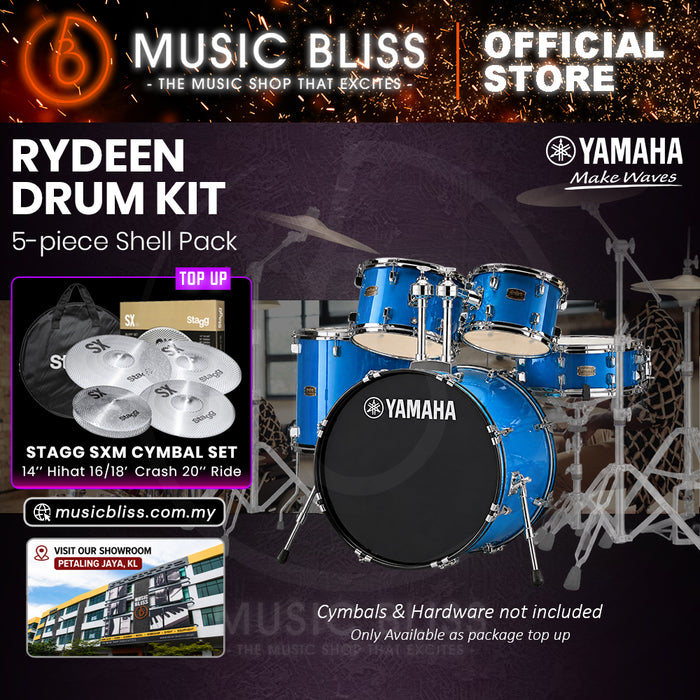 Yamaha Rydeen 5-Piece Acoustic Drum Kit – 22" Bass Drum – Shell Pack Only or Complete Package with Hardware & Cymbals - Sky Blue