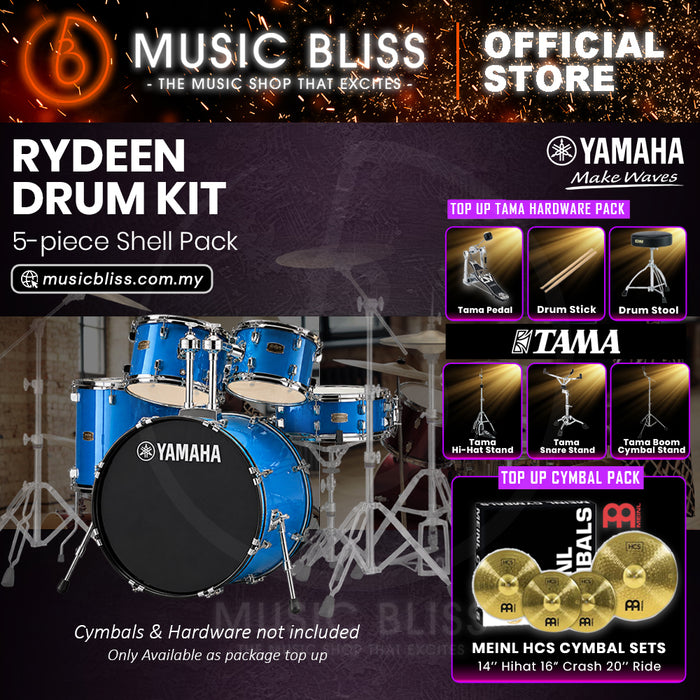 Yamaha Rydeen 5-Piece Acoustic Drum Kit – 22" Bass Drum – Shell Pack Only or Complete Package with Hardware & Cymbals - Sky Blue