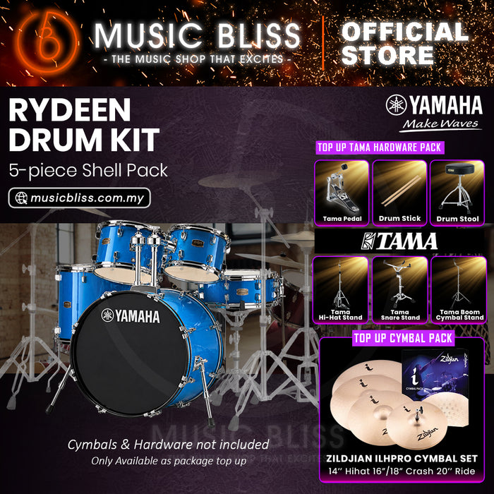 Yamaha Rydeen 5-Piece Acoustic Drum Kit – 22" Bass Drum – Shell Pack Only or Complete Package with Hardware & Cymbals - Sky Blue