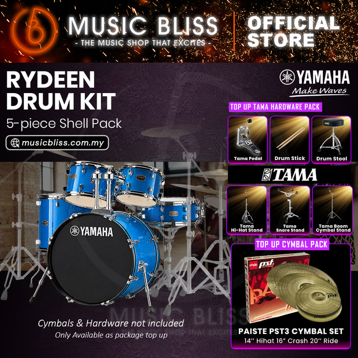 Yamaha Rydeen 5-Piece Acoustic Drum Kit – 22" Bass Drum – Shell Pack Only or Complete Package with Hardware & Cymbals - Sky Blue