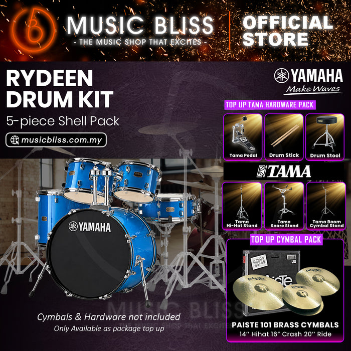 Yamaha Rydeen 5-Piece Acoustic Drum Kit – 22" Bass Drum – Shell Pack Only or Complete Package with Hardware & Cymbals - Sky Blue