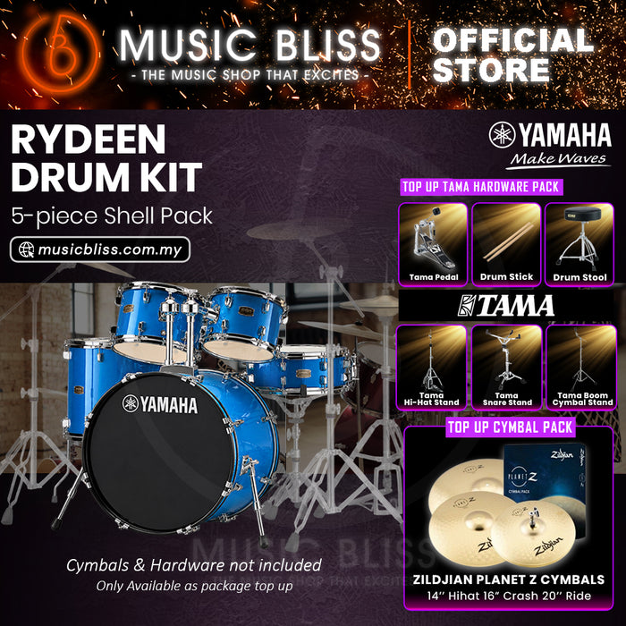 Yamaha Rydeen 5-Piece Acoustic Drum Kit – 22" Bass Drum – Shell Pack Only or Complete Package with Hardware & Cymbals - Sky Blue