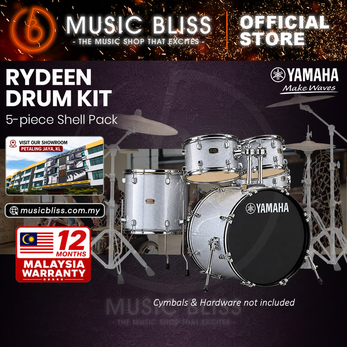 Yamaha Rydeen 5-Piece Acoustic Drum Kit – 22" Bass Drum – Shell Pack Only or Complete Package with Hardware & Cymbals - Silver Glitter