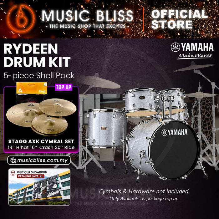 Yamaha Rydeen 5-Piece Acoustic Drum Kit – 22" Bass Drum – Shell Pack Only or Complete Package with Hardware & Cymbals - Silver Glitter