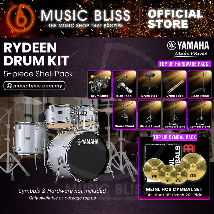 Yamaha Rydeen 5-Piece Acoustic Drum Kit – 22" Bass Drum – Shell Pack Only or Complete Package with Hardware & Cymbals - Silver Glitter
