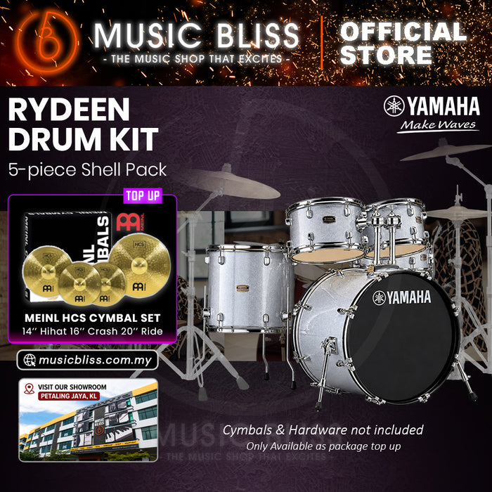 Yamaha Rydeen 5-Piece Acoustic Drum Kit – 22" Bass Drum – Shell Pack Only or Complete Package with Hardware & Cymbals - Silver Glitter