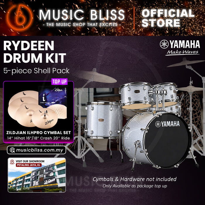 Yamaha Rydeen 5-Piece Acoustic Drum Kit – 22" Bass Drum – Shell Pack Only or Complete Package with Hardware & Cymbals - Silver Glitter
