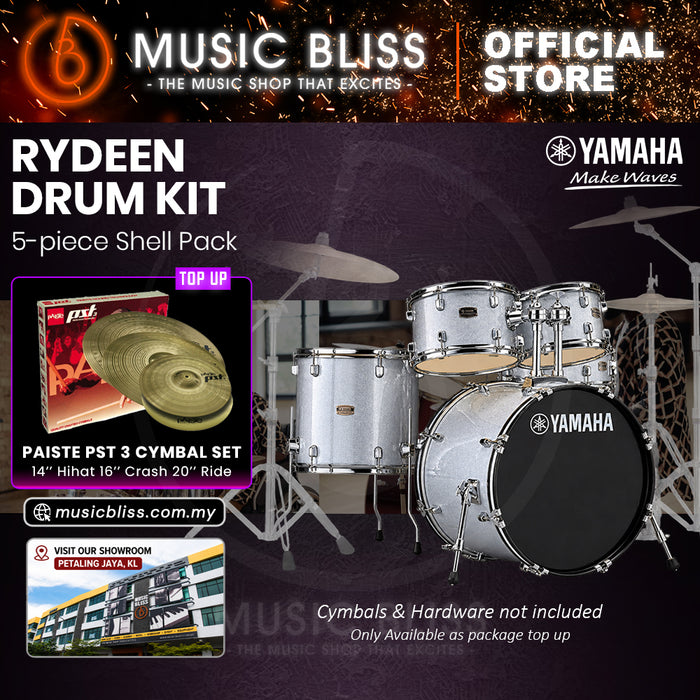 Yamaha Rydeen 5-Piece Acoustic Drum Kit – 22" Bass Drum – Shell Pack Only or Complete Package with Hardware & Cymbals - Silver Glitter