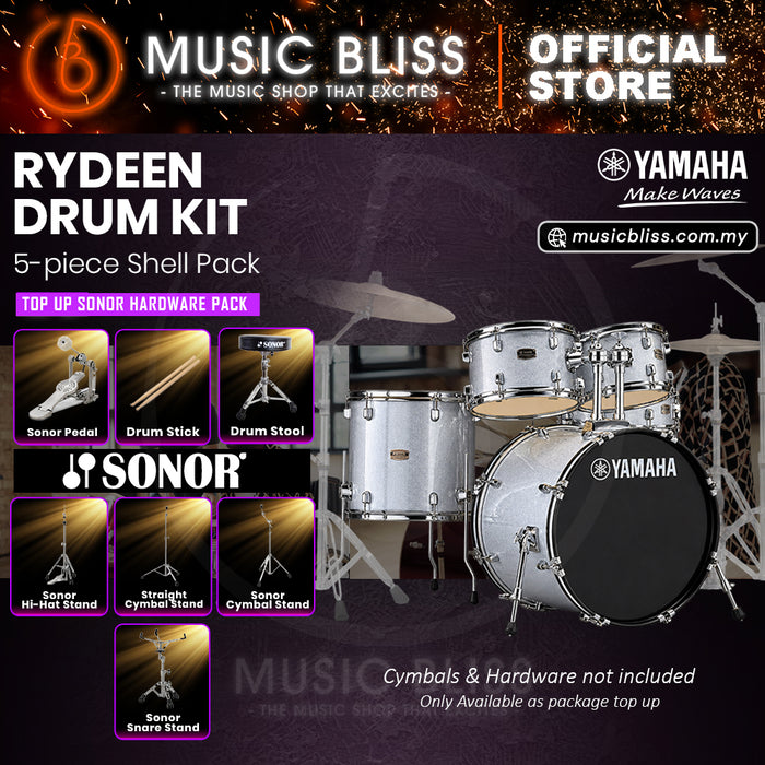 Yamaha Rydeen 5-Piece Acoustic Drum Kit – 22" Bass Drum – Shell Pack Only or Complete Package with Hardware & Cymbals - Silver Glitter