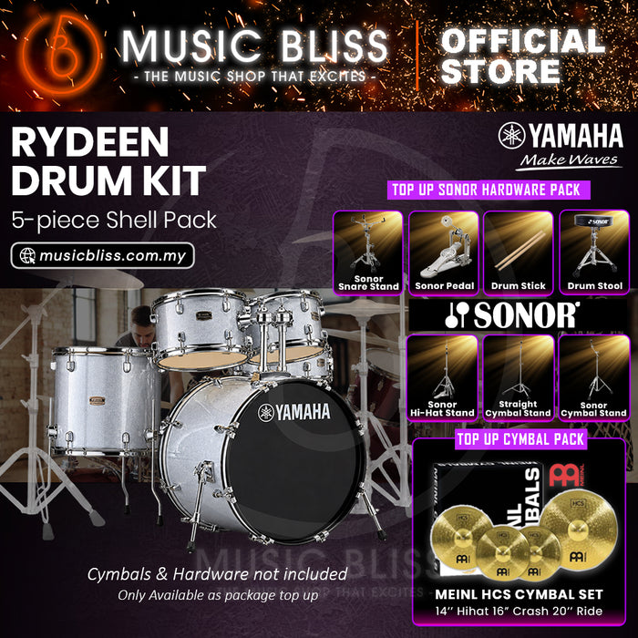 Yamaha Rydeen 5-Piece Acoustic Drum Kit – 22" Bass Drum – Shell Pack Only or Complete Package with Hardware & Cymbals - Silver Glitter