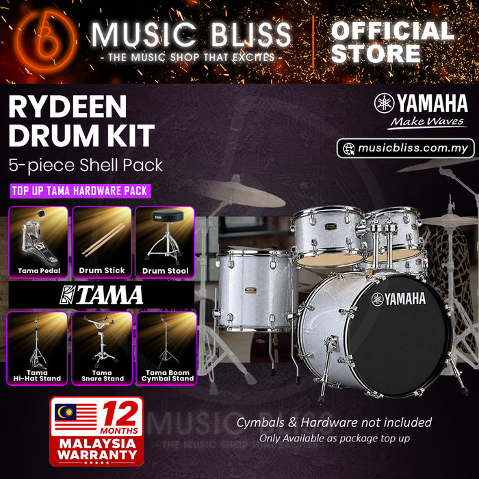 Yamaha Rydeen 5-Piece Acoustic Drum Kit – 22" Bass Drum – Shell Pack Only or Complete Package with Hardware & Cymbals - Silver Glitter