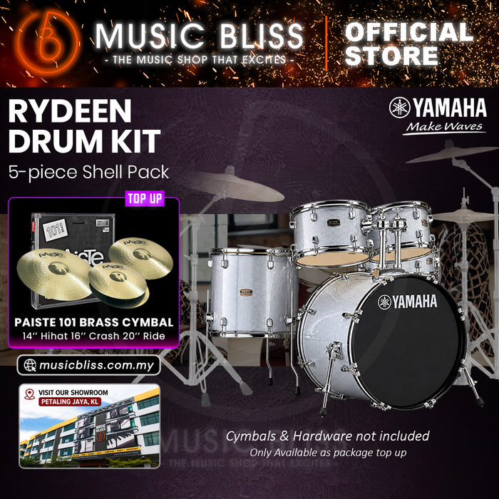 Yamaha Rydeen 5-Piece Acoustic Drum Kit – 22" Bass Drum – Shell Pack Only or Complete Package with Hardware & Cymbals - Silver Glitter