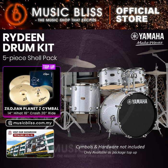 Yamaha Rydeen 5-Piece Acoustic Drum Kit – 22" Bass Drum – Shell Pack Only or Complete Package with Hardware & Cymbals - Silver Glitter