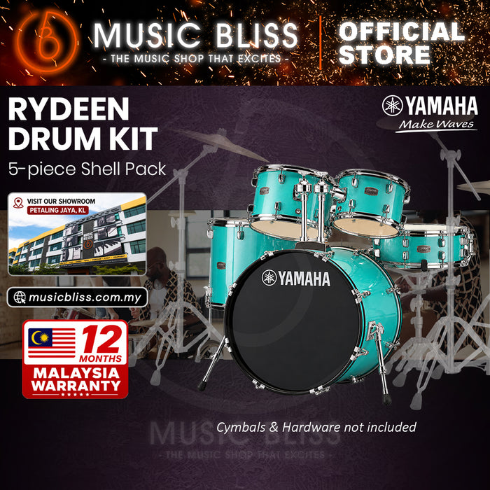 Yamaha Rydeen 5-Piece Acoustic Drum Kit – 22" Bass Drum – Shell Pack Only or Complete Package with Hardware & Cymbals - Turquoise Glitter
