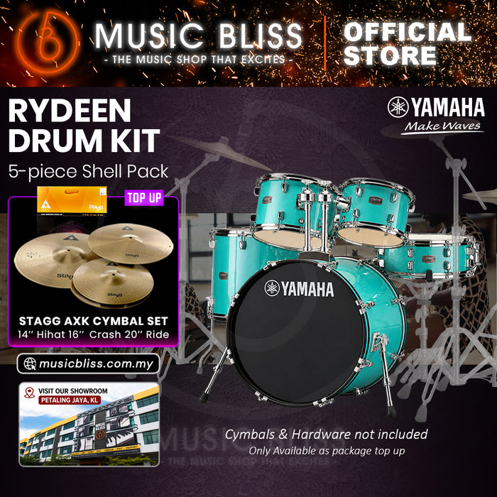 Yamaha Rydeen 5-Piece Acoustic Drum Kit – 22" Bass Drum – Shell Pack Only or Complete Package with Hardware & Cymbals - Turquoise Glitter