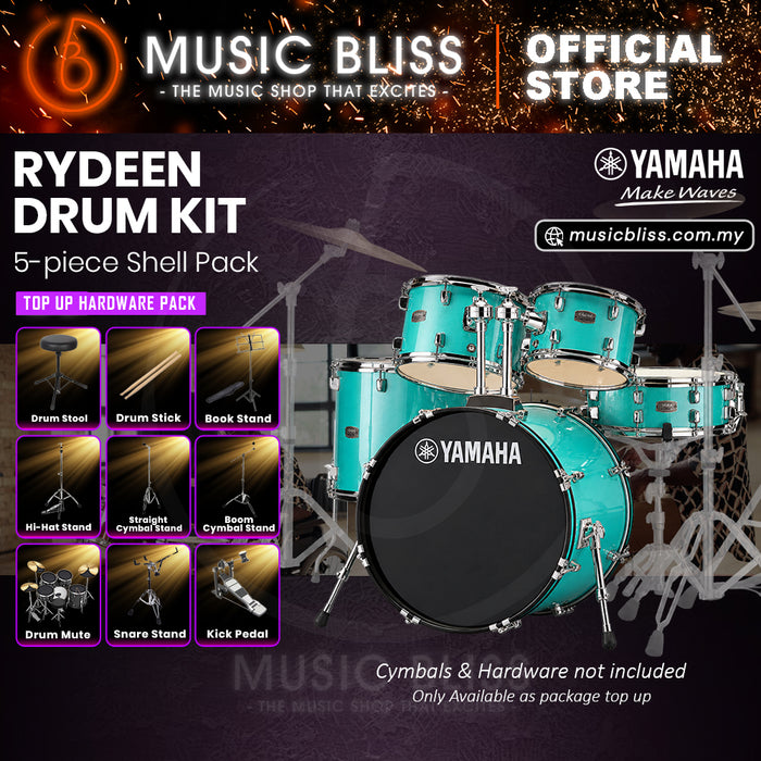 Yamaha Rydeen 5-Piece Acoustic Drum Kit – 22" Bass Drum – Shell Pack Only or Complete Package with Hardware & Cymbals - Turquoise Glitter