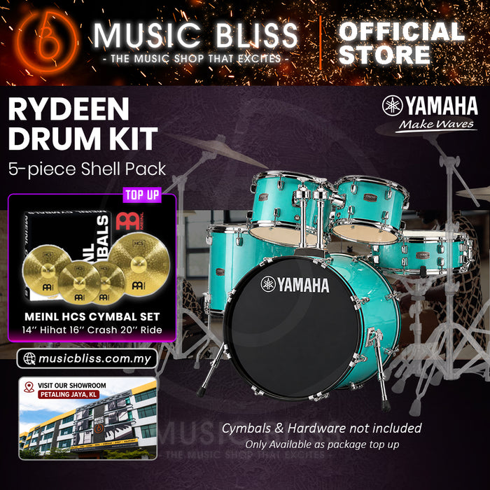 Yamaha Rydeen 5-Piece Acoustic Drum Kit – 22" Bass Drum – Shell Pack Only or Complete Package with Hardware & Cymbals - Turquoise Glitter