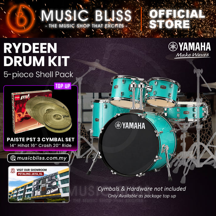 Yamaha Rydeen 5-Piece Acoustic Drum Kit – 22" Bass Drum – Shell Pack Only or Complete Package with Hardware & Cymbals - Turquoise Glitter