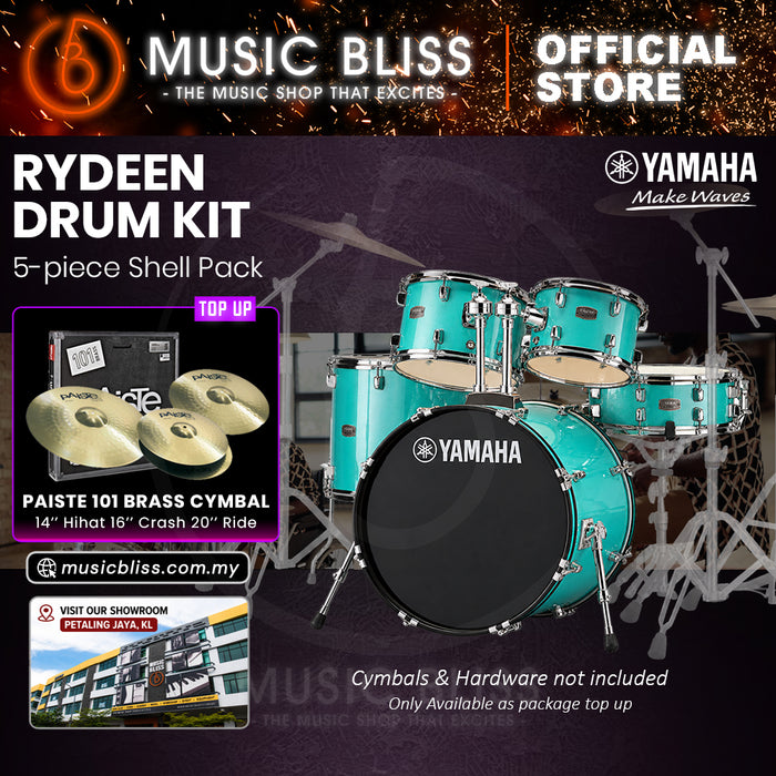 Yamaha Rydeen 5-Piece Acoustic Drum Kit – 22" Bass Drum – Shell Pack Only or Complete Package with Hardware & Cymbals - Turquoise Glitter