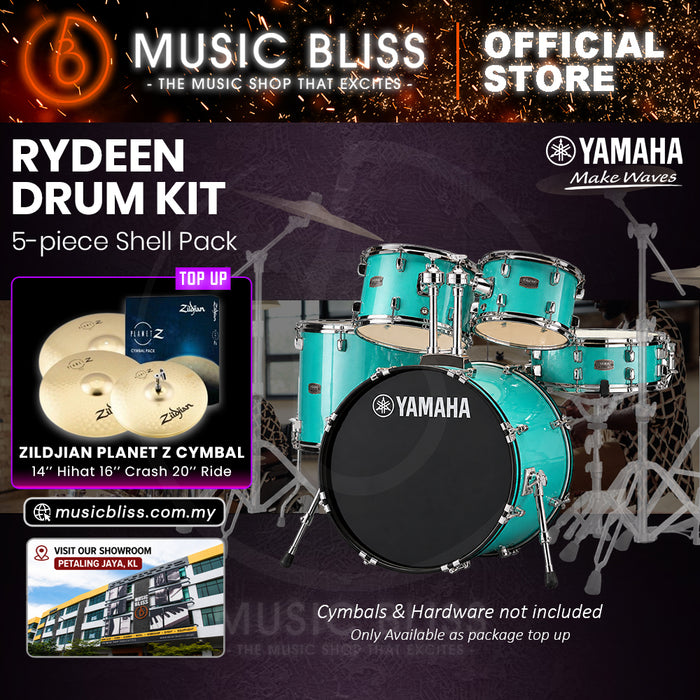 Yamaha Rydeen 5-Piece Acoustic Drum Kit – 22" Bass Drum – Shell Pack Only or Complete Package with Hardware & Cymbals - Turquoise Glitter