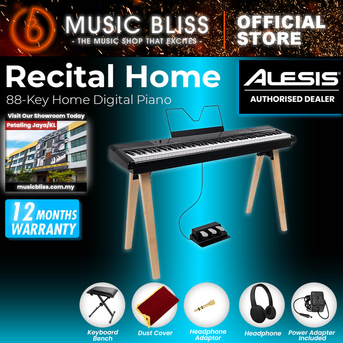 Alesis Recital Home 88-Key Contemporary Home Digital Piano with Wooden Stand - Black