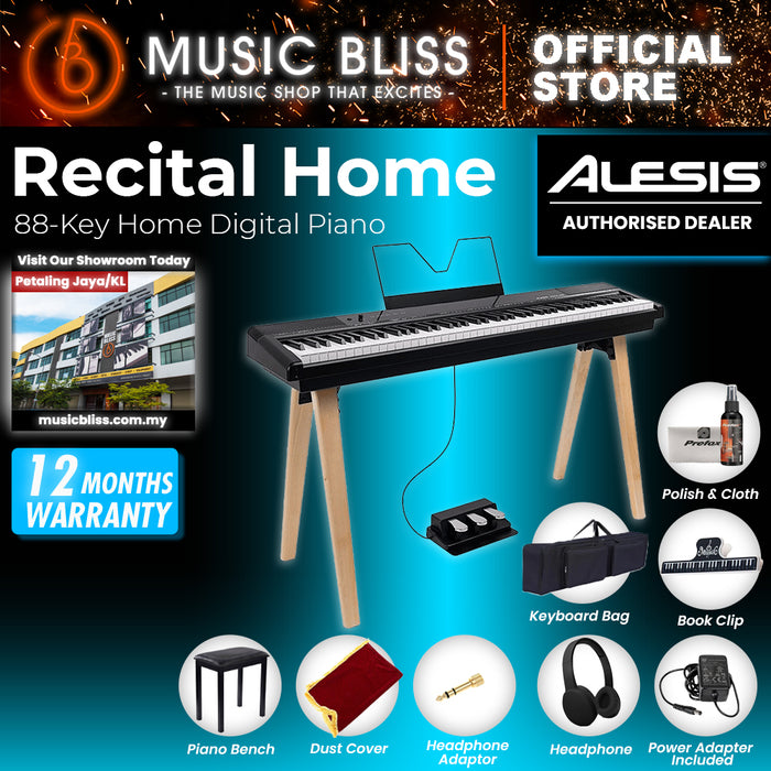 Alesis Recital Home 88-Key Contemporary Home Digital Piano with Wooden Stand - Black