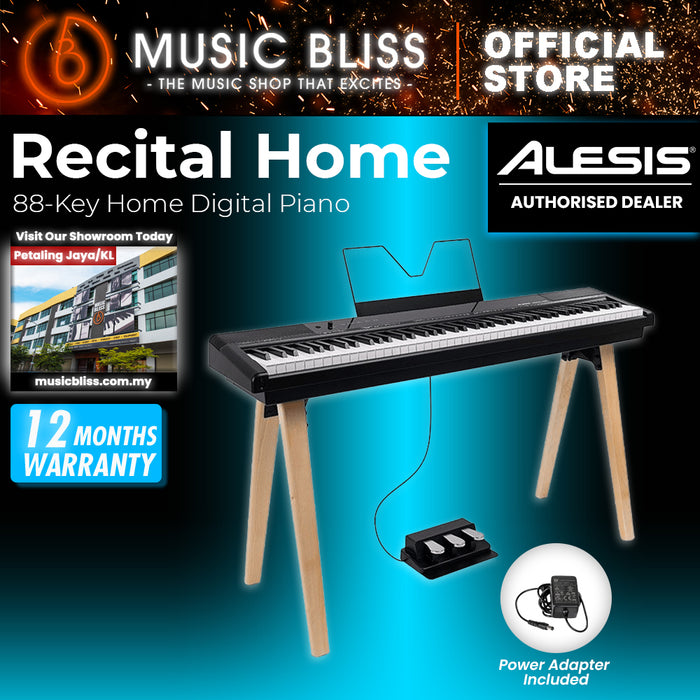Alesis Recital Home 88-Key Contemporary Home Digital Piano with Wooden Stand - Black