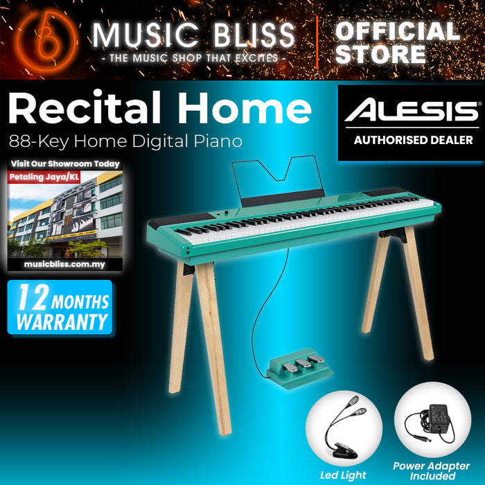 Alesis Recital Home 88-Key Digital Piano with Wooden Stand - Turquoise