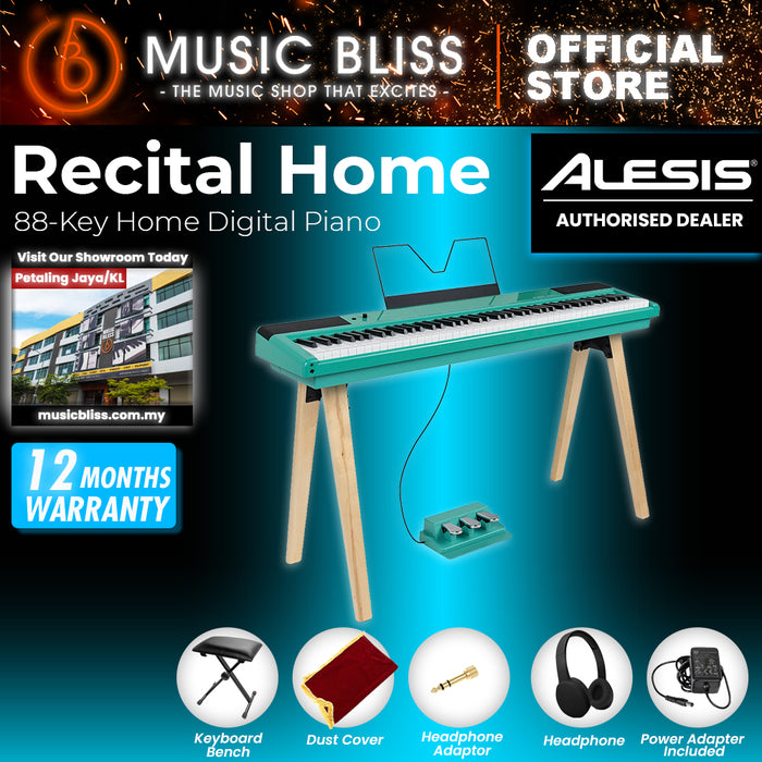 Alesis Recital Home 88-Key Digital Piano with Wooden Stand - Turquoise