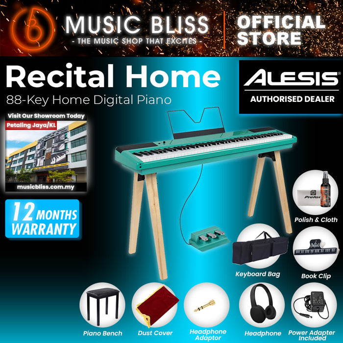 Alesis Recital Home 88-Key Digital Piano with Wooden Stand - Turquoise